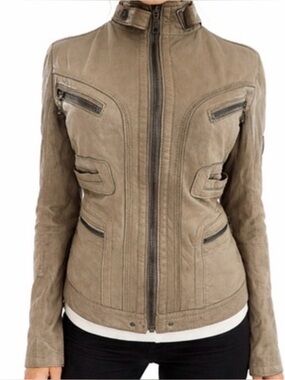Zadig & Voltaire Leather Moto Jacket Tan Camel Coat XS